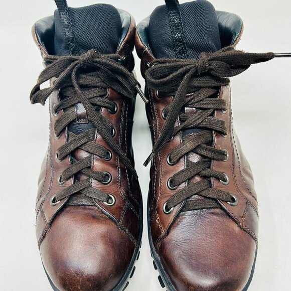 Prada Brown Sneakers with Distressed Leather and Rugged Sole - Picture 3 of 13